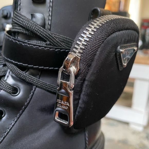 Prada Black Leather Combat Boots with Detachable Pouch - Picture 7 of 16